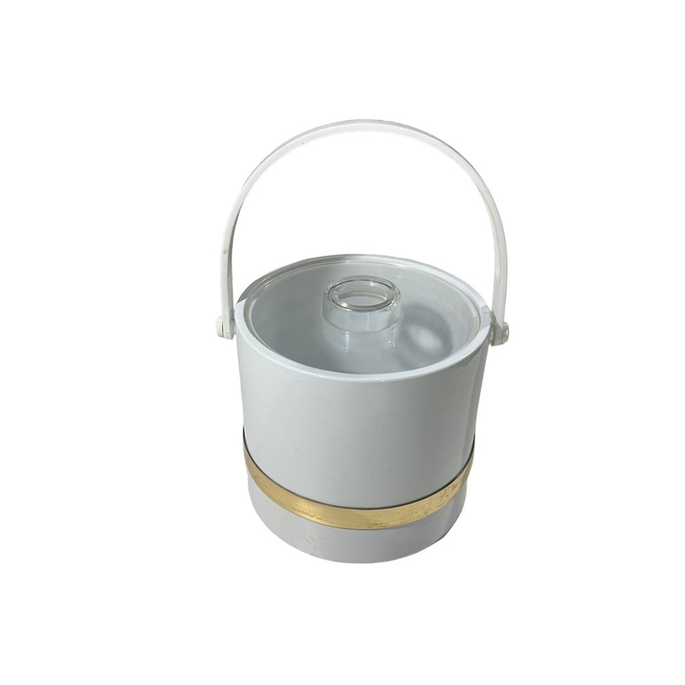 Vtg Drulane Towle Co Made in USA White & Gold Lidded Ice Bucket with Handle VGC